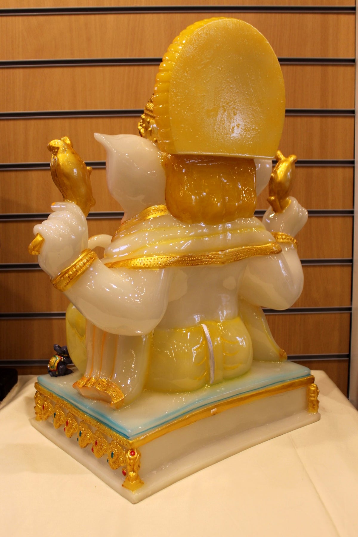 Resin/Fibre Ganesh Statue for Home Temple – Gold Crown Halo, 24 inch
