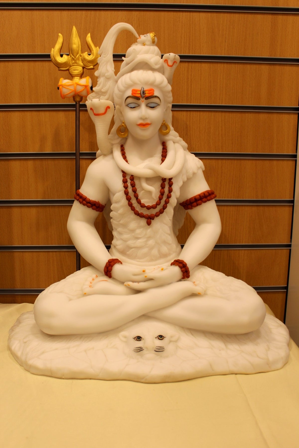 Resin/Fibre Shiv Statue for Home Temple – White Meditating Mahadev with Trishul, 22 inch