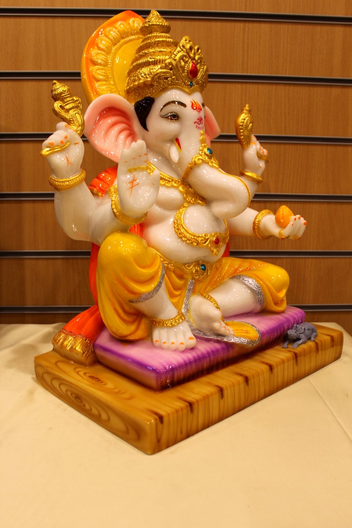 Resin/Fibre Ganesh Statue for Home Temple – Seated on Cushion, 19 inch