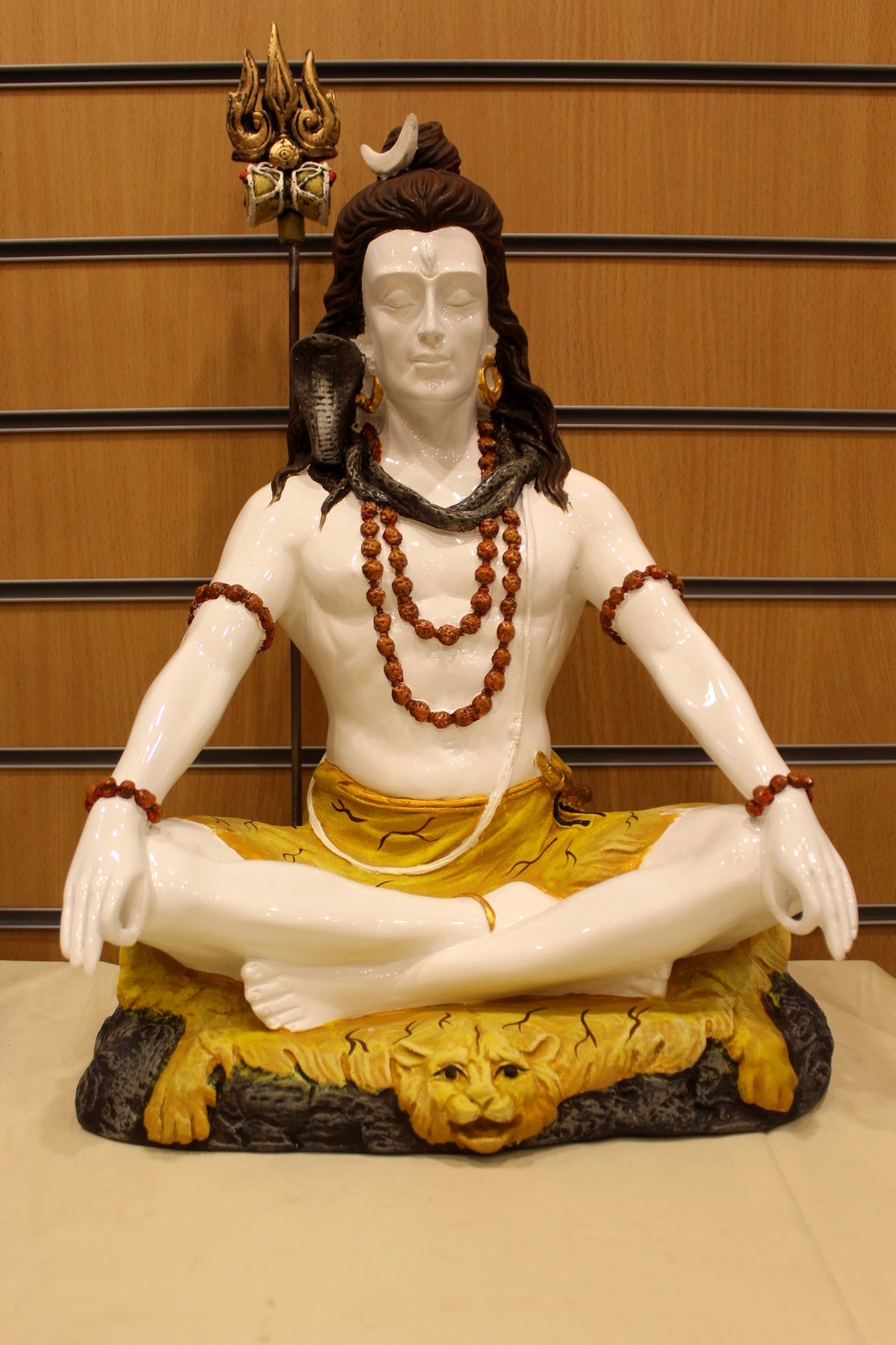 Resin/Fibre Shiv Statue for Home Temple – Meditating on Tiger Skin, 19 inch