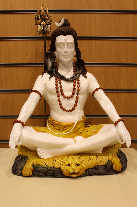 Resin/Fibre Shiv Statue for Home Temple – Meditating on Tiger Skin, 19 inch