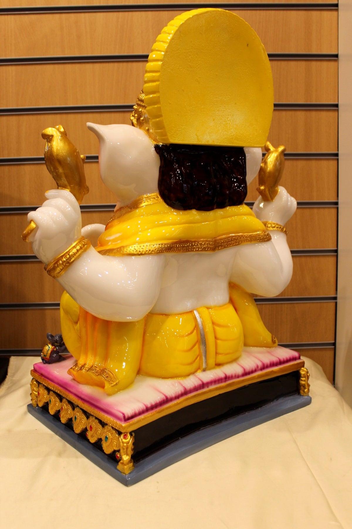 Resin/Fibre Ganesh Statue for Home Temple – Gold Halo on Cushion Chowki, 24 inch