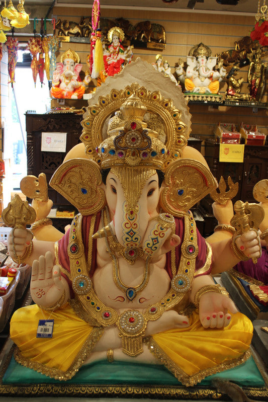 POP Ganesh Visarjan Idol Golden Yellow and Maroon 3.5ft - front view