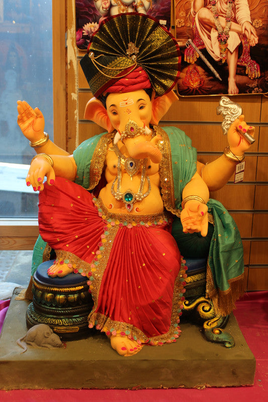 POP Ganesh Visarjan Idol Teal and Scarlet Red 3ft - front view