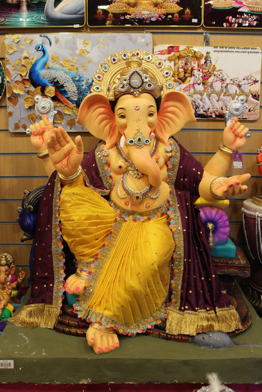 POP Ganesh Visarjan Idol Purple and Gold 3.5ft - front view
