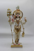 Load image into Gallery viewer, Front view of white and gold Lord Ganesha idol on pink lotus base