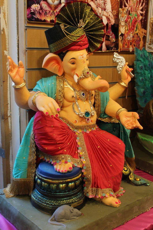 POP Ganesh Visarjan Idol Teal and Scarlet Red 3ft - side view