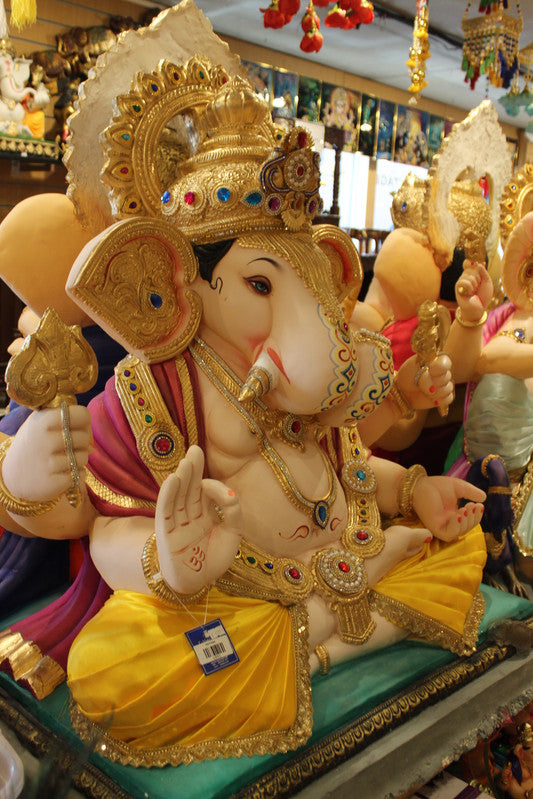 POP Ganesh Visarjan Idol Golden Yellow and Maroon 3.5ft - side view