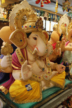 Load image into Gallery viewer, POP Ganesh Visarjan Idol Golden Yellow and Maroon 3.5ft - side view