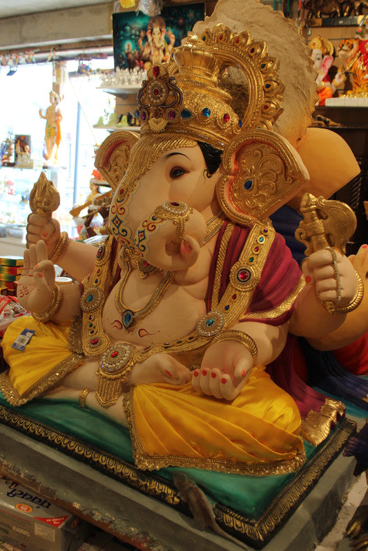 POP Ganesh Visarjan Idol Golden Yellow and Maroon 3.5ft - detail view