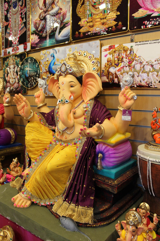 POP Ganesh Visarjan Idol Purple and Gold 3.5ft - with price tag