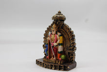 Load image into Gallery viewer, Standing Lord Murugan Idol with Peacock – Temple Arch Base - Red - angled view