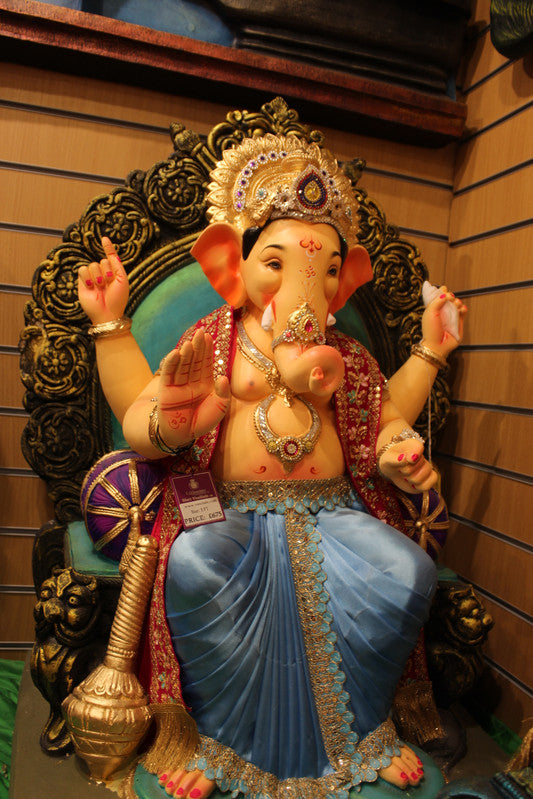 POP Ganesh Visarjan idol, Blue variant, front view