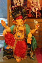 Load image into Gallery viewer, POP Ganesh Visarjan Idol Teal and Scarlet Red 3ft - detail view
