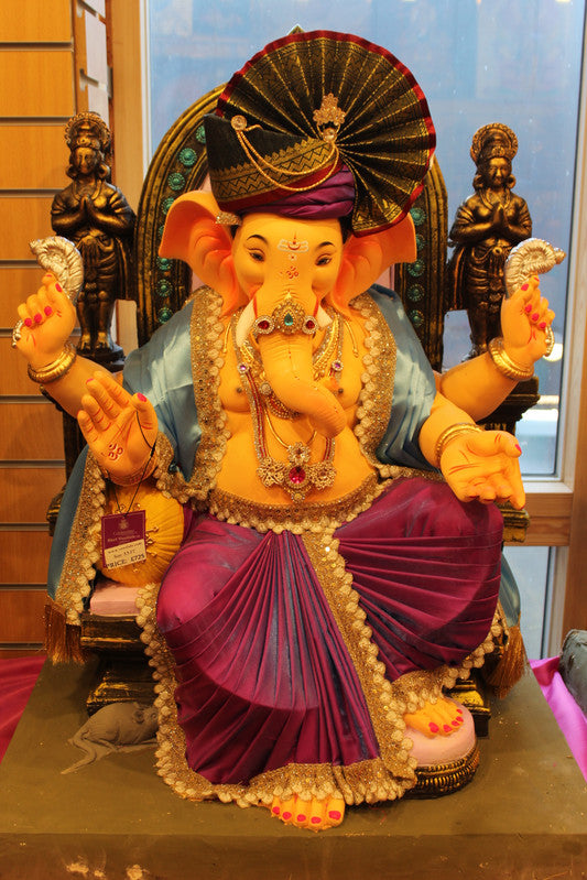 POP Ganesh Visarjan Idol Powder Blue and Maroon 3.5ft - with price tag