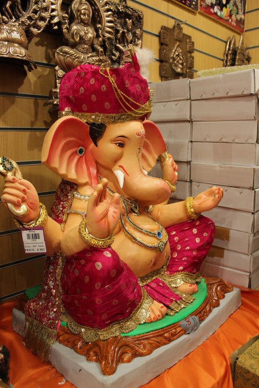 Eco-Friendly Ganesh Idol - Maroon-Pink Safa, angle view