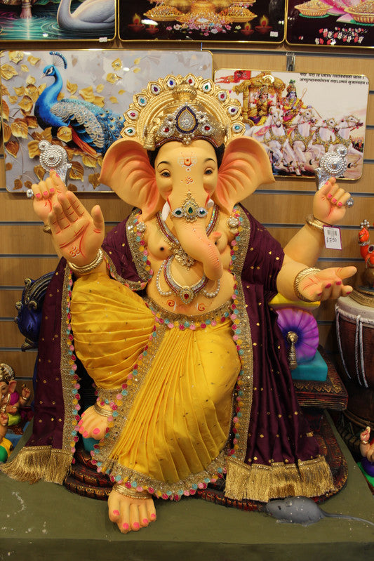 POP Ganesh Visarjan Idol Purple and Gold 3.5ft - detail view