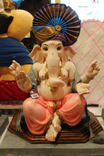 Load image into Gallery viewer, POP Ganesh Visarjan Idol Peacock Fan Pagdi Coral and Silver 3ft - front view