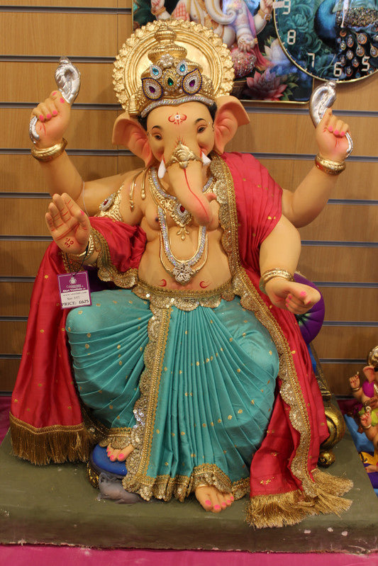 POP Ganesh Visarjan Idol Red and Teal 3ft - with price tag