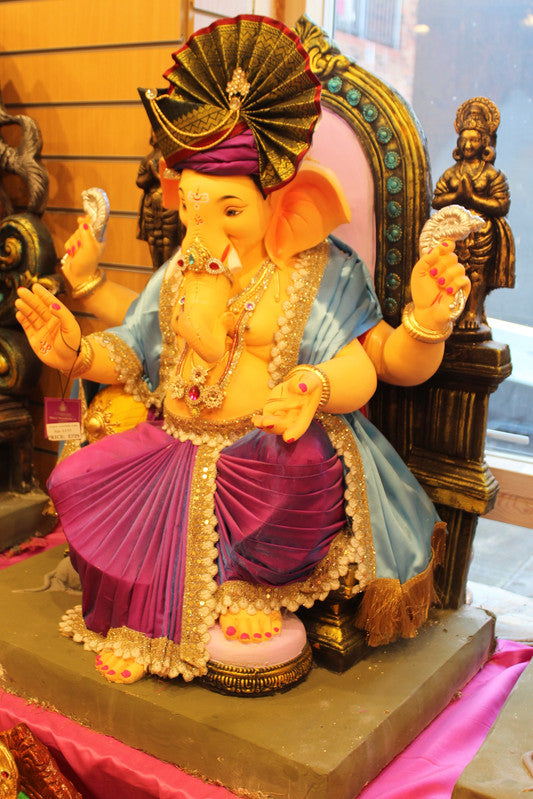 POP Ganesh Visarjan Idol Powder Blue and Maroon 3.5ft - side view