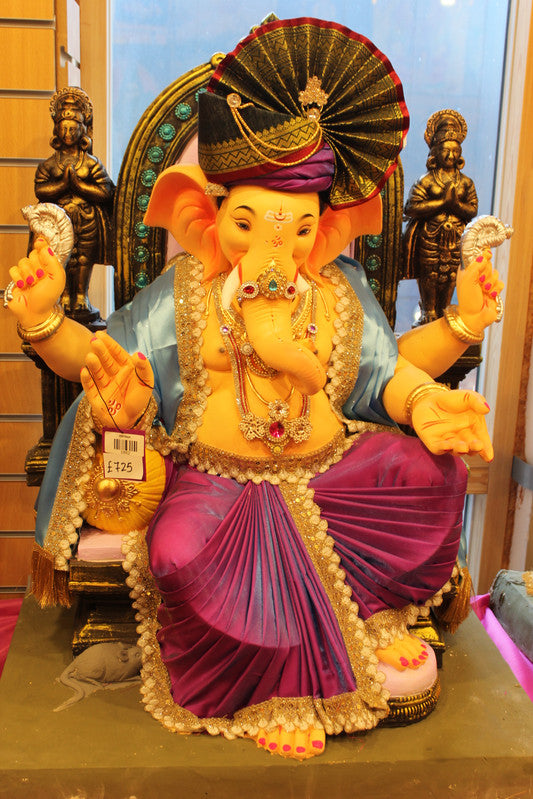 POP Ganesh Visarjan Idol Powder Blue and Maroon 3.5ft - detail view
