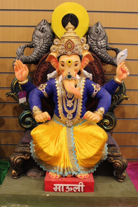 POP Ganesh Visarjan Idol Royal Blue and Mustard Mauli 3.5ft - with price tag
