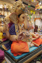 Load image into Gallery viewer, POP Ganesh Visarjan idol, Purple and Orange variant, close-up