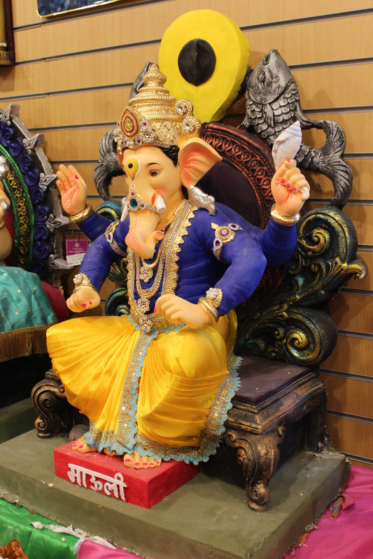 POP Ganesh Visarjan Idol Royal Blue and Mustard Mauli 3.5ft - side view