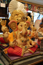 Load image into Gallery viewer, POP Ganesh Visarjan Idol Ornate Trunk Design Coral and Saffron 3ft - detail view