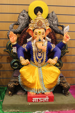 Load image into Gallery viewer, POP Ganesh Visarjan Idol Royal Blue and Mustard Mauli 3.5ft - detail view
