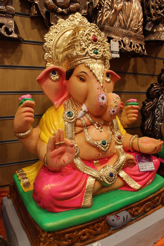 Eco-Friendly Ganesh Idol - Mustard Plain, angle view