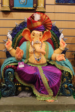 Load image into Gallery viewer, POP Ganesh Visarjan Idol Teal and Magenta with Feather Plume 3.5ft - front view