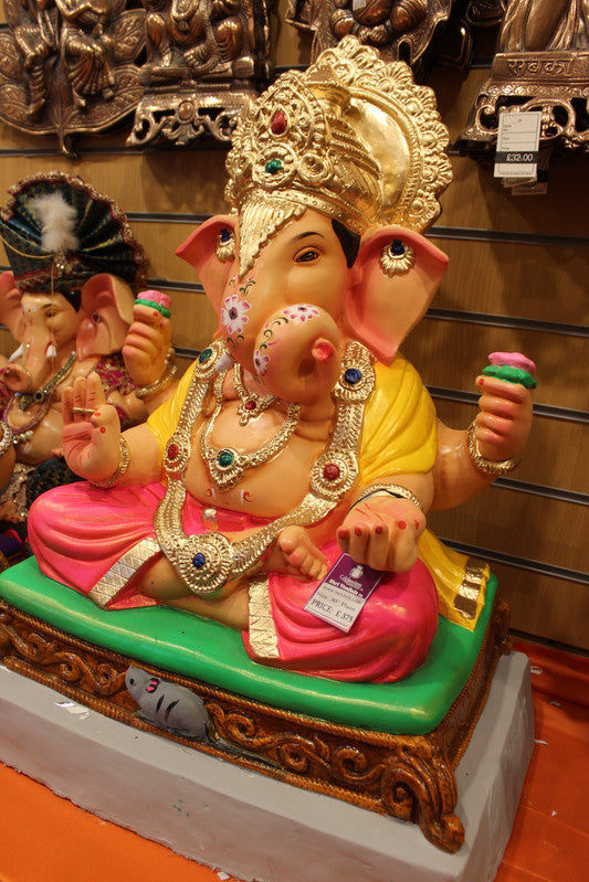 Eco-Friendly Ganesh Idol - Mustard Plain, close-up