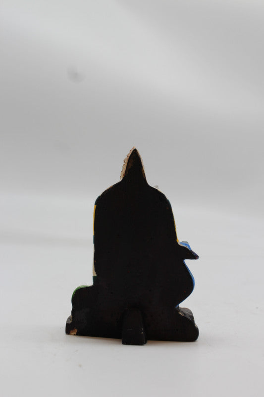 Standing Lord Murugan Idol with Peacock – Golden Pillar Base - Yellow - back view