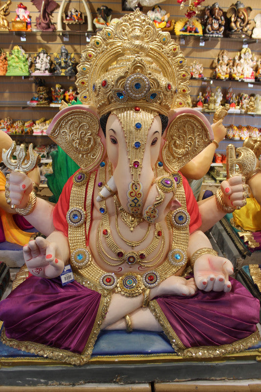 POP Ganesh Visarjan idol, Red and Magenta variant, front view 2