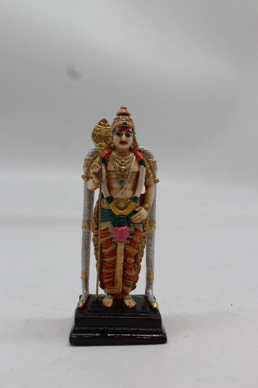 Standing Lord Murugan Idol with Vel Spear - Orange - front view