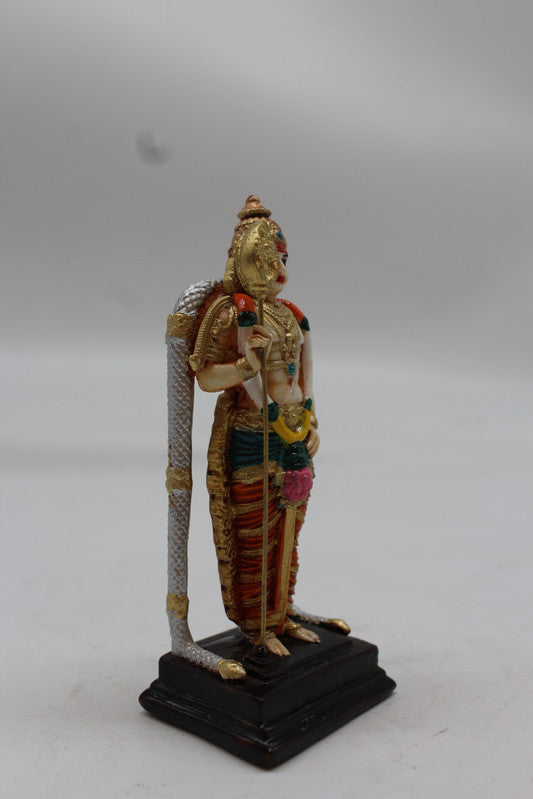 Standing Lord Murugan Idol with Vel Spear - Orange - side view