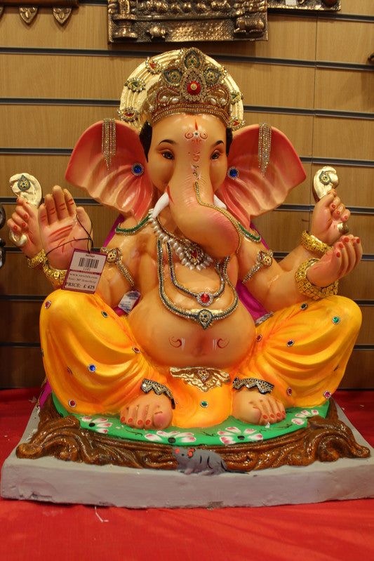 Eco-Friendly Ganesh Idol - Gold Disc Crown, front view