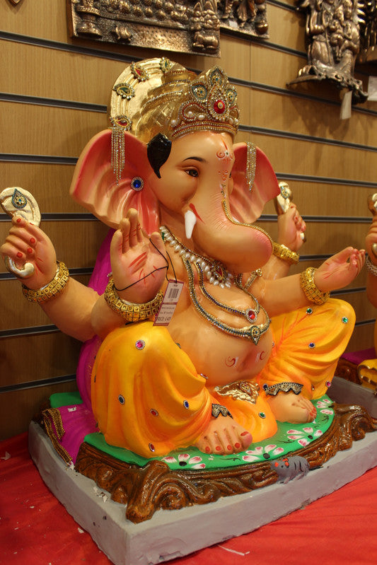 Eco-Friendly Ganesh Idol - Gold Disc Crown, angle view