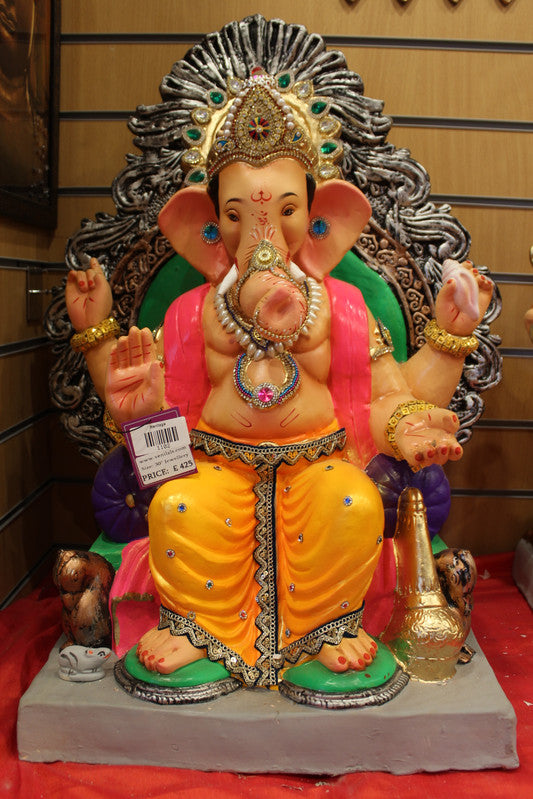 Eco-Friendly Ganesh Idol - Silver Throne Crown, front view