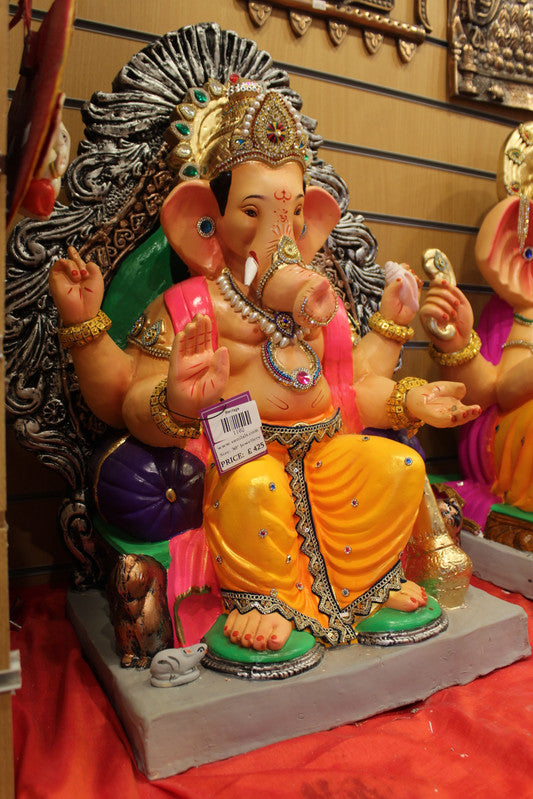 Eco-Friendly Ganesh Idol - Silver Throne Crown, angle view