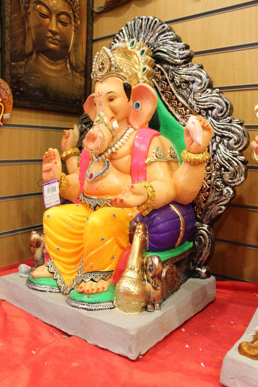Eco-Friendly Ganesh Idol - Silver Throne Crown, close-up