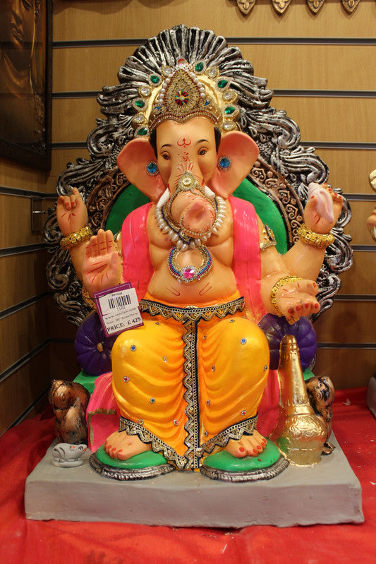 Eco-Friendly Ganesh Idol - Silver Throne Crown, full figure