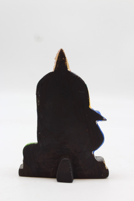 Standing Lord Murugan Idol with Peacock – Golden Pillar Base - Orange - back view