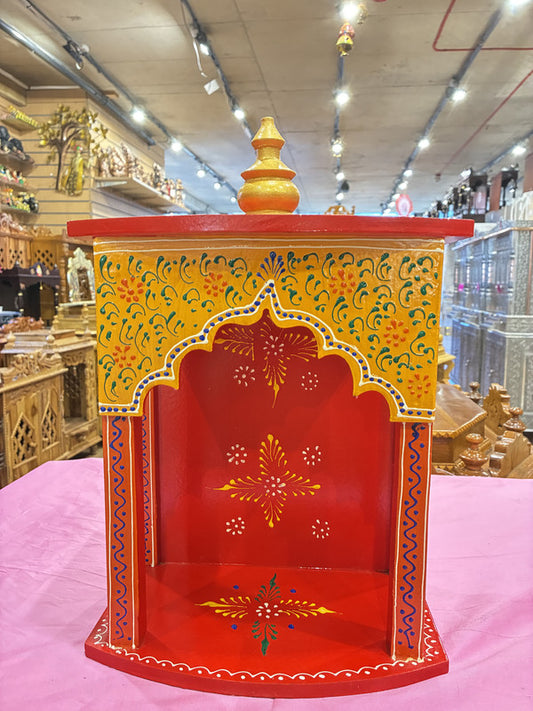 Hand-Painted Red Wooden Mandir - A103