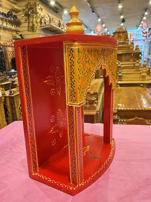 Hand-Painted Red Wooden Mandir - A103