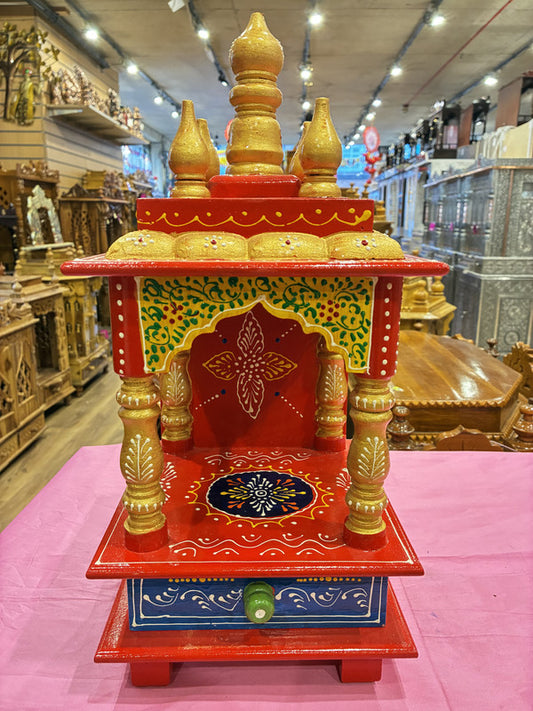 Ornate Domed Wooden Mandir with Drawer - A104