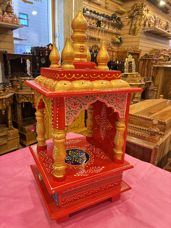 Ornate Domed Wooden Mandir with Drawer - A104