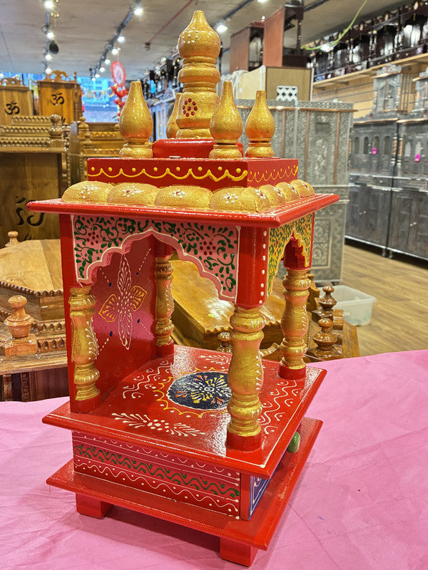 Ornate Domed Wooden Mandir with Drawer - A104
