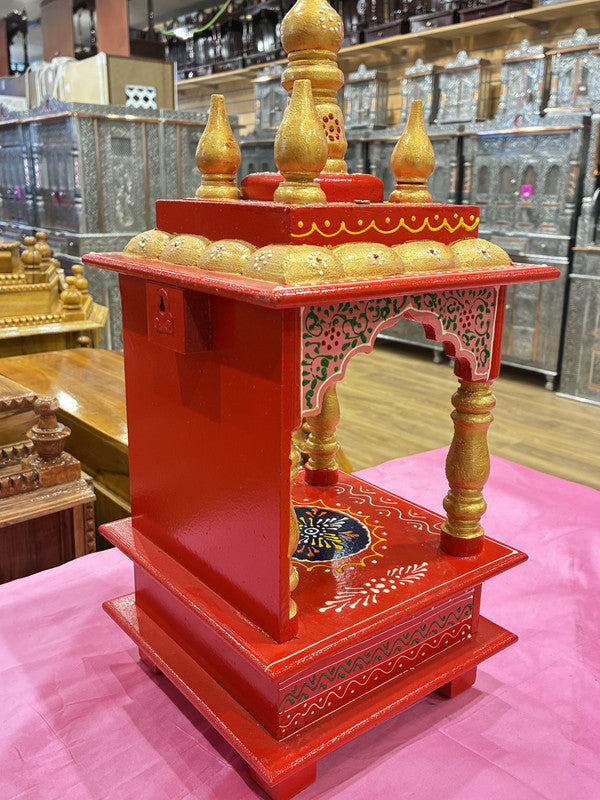 Ornate Domed Wooden Mandir with Drawer - A104
